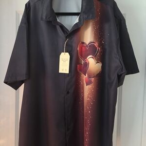 HARDADDY Mens 3XL Black Short Sleeve Button Up Shirt Hearts Graphic Print XXXL
